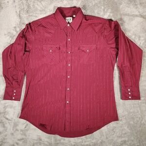 Ely Cattleman Western Shirt Mens XL Maroon Excellent Pearl Snap Jacquard Stripe